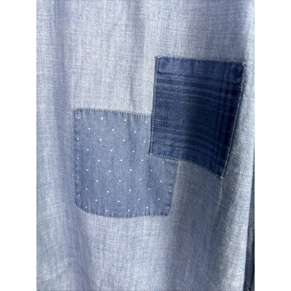 Banana Republic Shirt XL Blue Chambray Non Iron Relaxed Long Sleeve Patchwork
